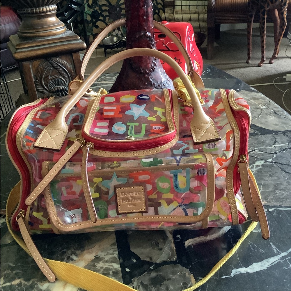 Rare Dooney & Bourke scribble graffiti clear vinyl colorful pet dog carrier 13x8